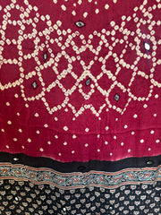 Modal silk ajrakh hand block with bandhani mirror hand worked zari dupatta with tazzels